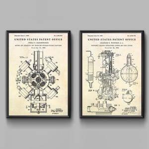 Nuclear Reactor Patent Wall Art. Fusion Inventions Blueprint Poster, Science Technology Industrial Decor. Set of 2 Prints