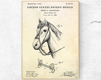 Horse Bridle Bit 1896 Patent Print. Farming Poster. Farm, Barn, Farmhouse Vintage Decor, Rustic Wall Art, Farmer Gift, Ready to Hang Canvas