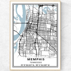Memphis TN City Map Print, Modern Map Wall Art, Tennessee US Travel Gift Poster