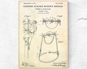 Lineman's Belt Patent Print, Vintage Utility Worker Blueprint, Powerline Technician, Electrician Decor