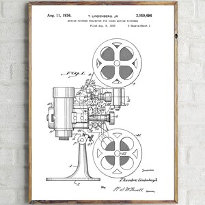 Projector Patent 1936. Patent Print. Movie Poster. Projector Patent. Home Theater Decor. Film Projector. Patent Wall Art. Patent Drawing. White