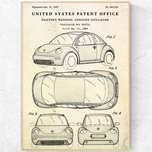 New Beetle 1997 Patent Druck. Geschenk für Auto-Enthusiasten, Automobile Inventions Blueprint Poster. Automobil Vintage Wandkunst