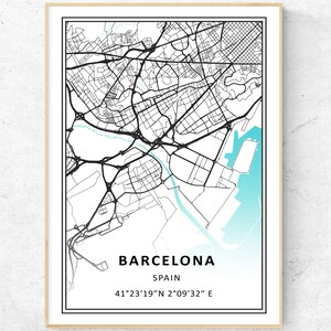 Barcelona Spanien Karte Druck, moderne Karte Wandkunst, Reisegeschenk Poster