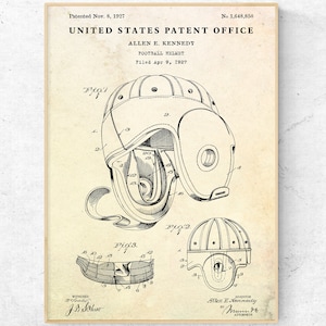 Football Helmet 1927 Patent Art Print. American Football Inventions Blueprint Poster. Sports Fan Gift. Vintage Wall Decor