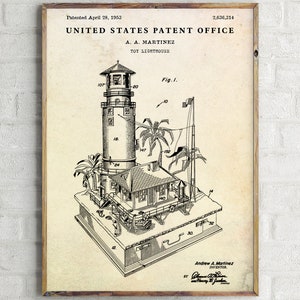Lighthouse Toy Vintage Patent Print. Blueprint Poster. Kids Room Decor