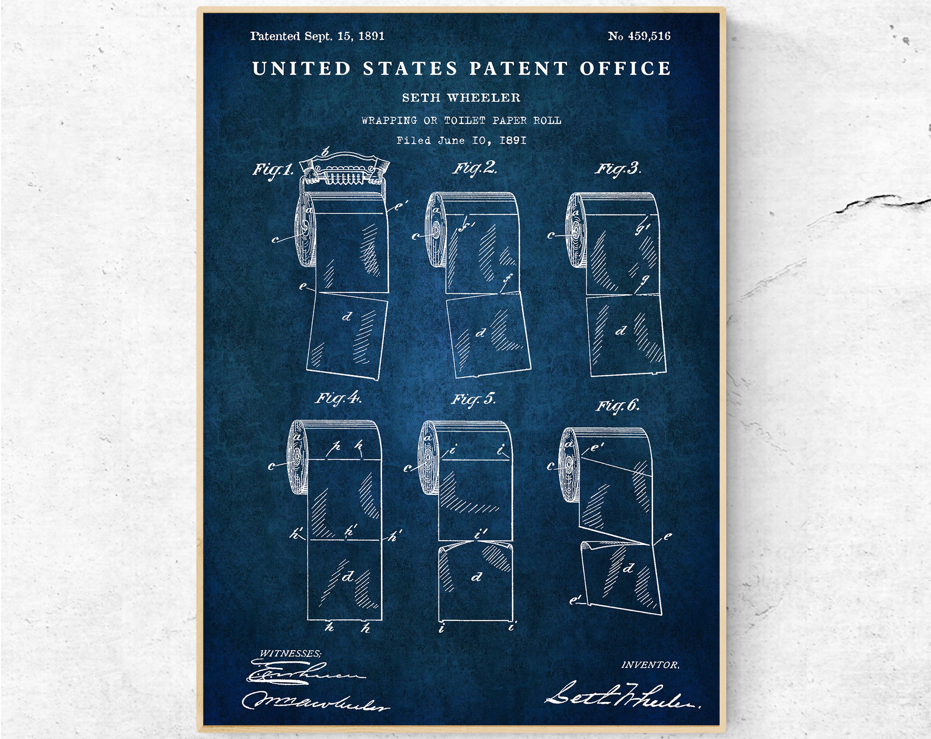 Toilet Paper Roll 1891 Patent Print. Funny Bathroom Vintage Wall Art ...
