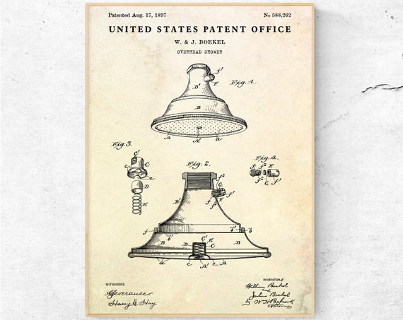 Bathroom Wall Decor. Shower Head Patent Print. Vintage | Etsy