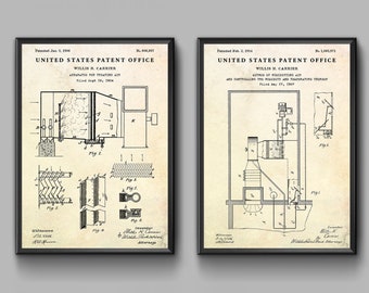 First Air Conditioner Patent Wall Art. Air Conditioning Inventions Blueprint, HVAC Poster. Office Vintage Decor. HVAC Gift, Set of 2 Prints