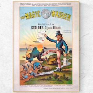The Chinese Must Go, magische ring 1886 print, Uncle Sam vintage reclameposter, historische Americana kunst aan de muur, klaar om op te hangen canvas