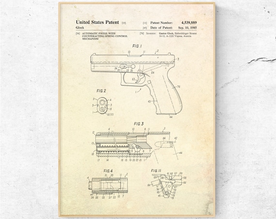 グロック特許プリント。銃の壁飾り。銃器の壁アート。設計図ポスター