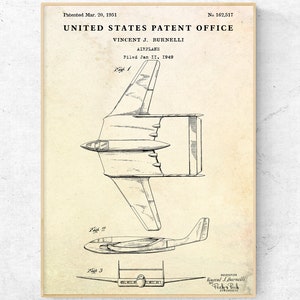 Burnelli Airplane 1951 Patent Print. Aircraft Wall Art, Aviation Vintage Decor, Plane Blueprint Poster. Pilot Gift