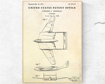 Burnelli Airplane Patent Print, Vintage Aviation Art