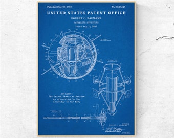 Impresión de patente de satélite de 1958. Arte mural con planos de inventos antiguos, póster de regalo espacial.