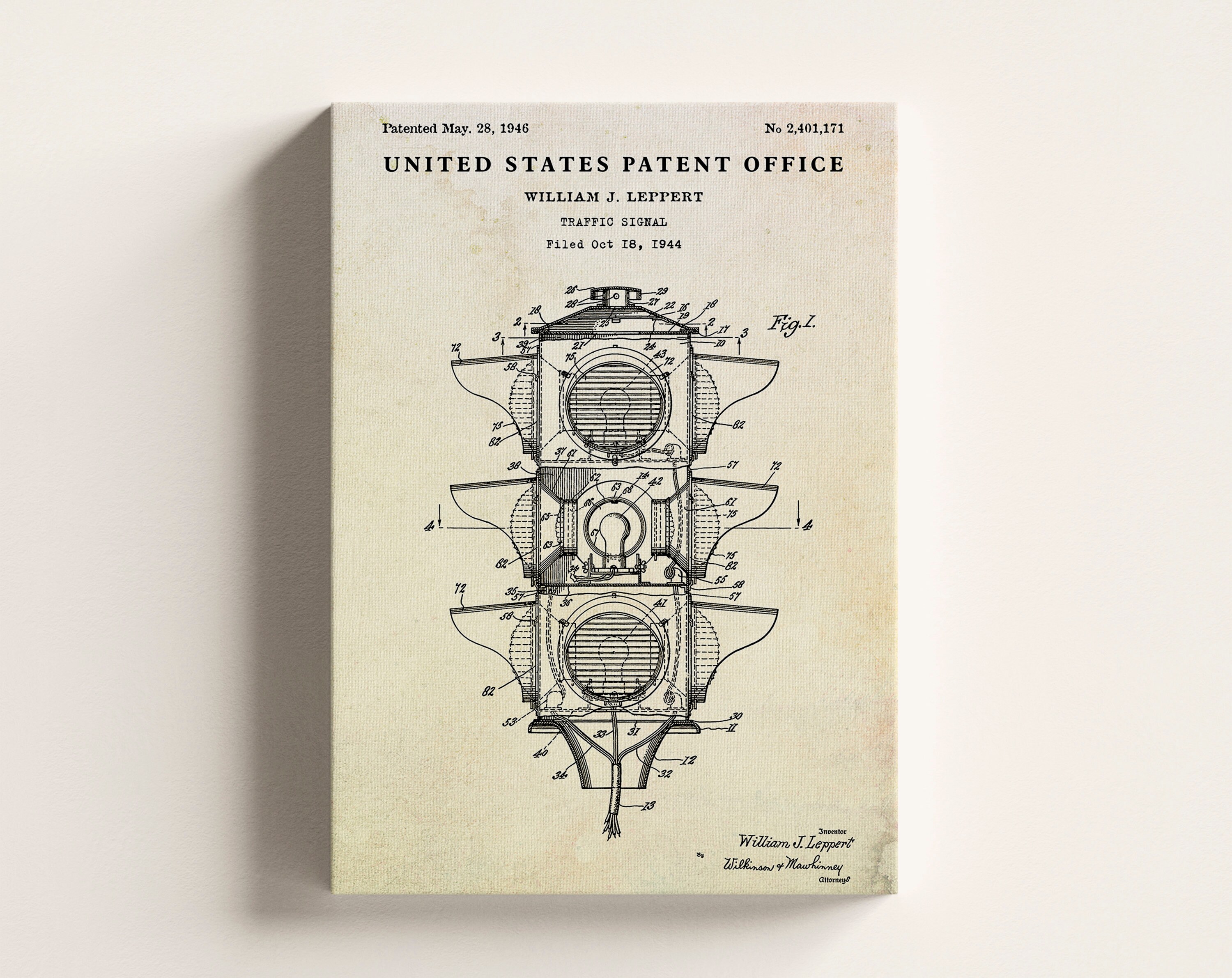Traffic Light 1946 Patent Print, Automotive Wall Art