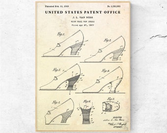 Vintage High Heels Shoes 1919 Patent Print. Women Fashion Wall Art. Blueprint Poster. Fashion Designer Gift. Shoe Store Antique Decor,