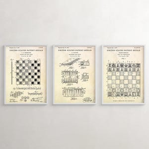 Chess, Checker Game, Backgammon Patent Wall Art. Board Games Blueprint Poster. Game Night Decor. Set of 3 Prints