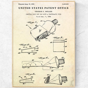 Zahnpasta Tube Patent Druck. Badezimmer Dekor, Invention Blueprint Poster, Zahnarzt Wandkunst, Geschenk für Mundhygienikerin, fertig zum Aufhängen