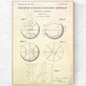Basketball Design 1929 Patent Print, Basket Ball Invention Blueprint Poster, Boys Room Decor, Basketball Player Gift Sports Vintage Wall Art