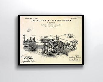 Farmhouse Decor: Thrashing Machine 1885 Patent Print. Barn Wall Art. Vintage Agriculture Farming Poster, Farmer Gift