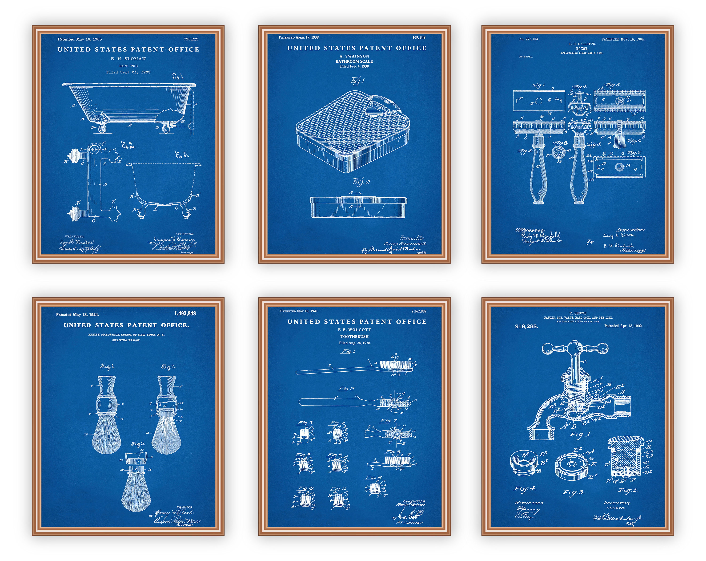 Mens Bathroom Wall Art, Vintage Patent Drawing, Blueprint Posters