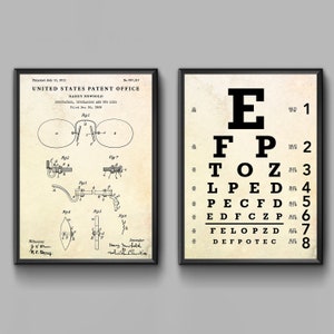 Snellen Eye Chart & Glasses Patent Wandkunst, Optometrie Wandkunst, Eyechart Poster, Optometrist Optiker Geschenk, 2er-Set Drucke