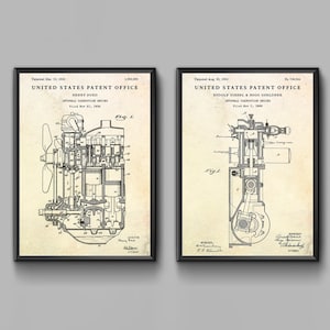 Combustion Motor Patentdrucke, Manneshöhle, Garage, Mechanikerwerkstatt, Autowerkstatt Vintage Wandkunst, Geschenk für Papa, 2er-Set Blueprint Poster