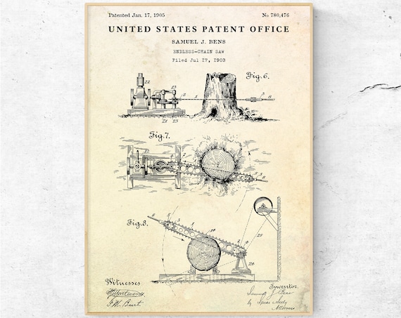 Chainsaw 1905 Patent Art Print. Vintage Wall Decor, Invention