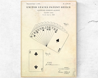 Playing Card 1926 Patent Print, Inventions Blueprint Poster, Cards Games Vintage Wall Art, Man Cave Decor