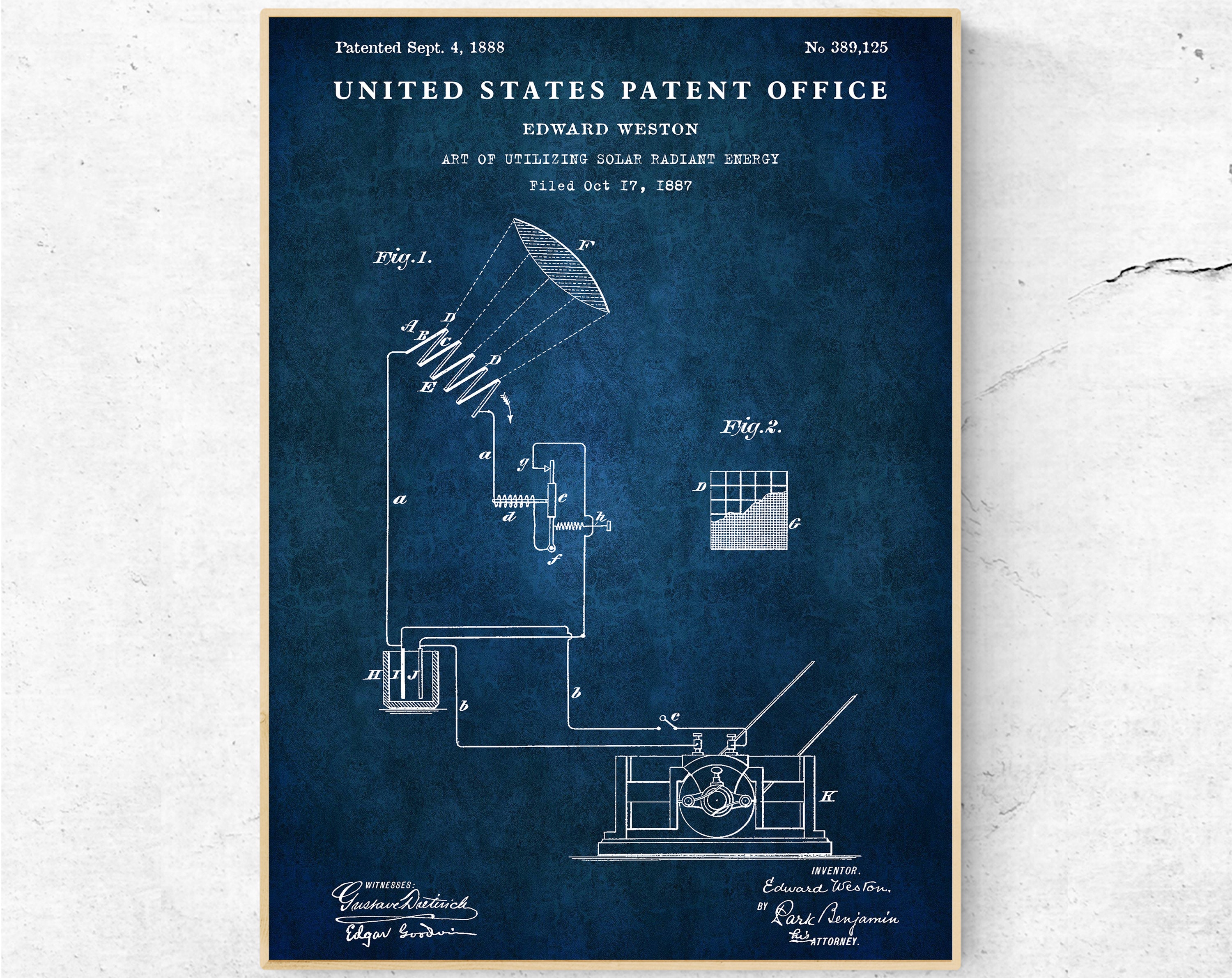 Solar Energy Technology 1888 Patent Print. Renewable Energy Poster ...