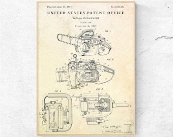 Chainsaw Patent Art Print. Blueprint Poster. Logger Gift, Lumberjack Wall Decor