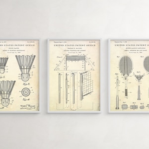 Badminton Patent Wall Art, Lawn Games Poster, Badminton Player Gift, Set Of 3 Prints
