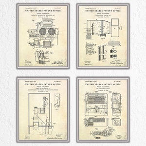 HVAC Patent Wall Art, Air Conditioner Inventions, Conditioning & Ventilation Blueprint Poster, Set of 4 Prints
