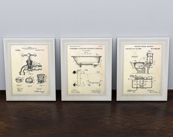 Bathroom Decor, Toilet Wall Art, Restroom Vintage Decor, Blueprint Poster, Set of 3 Patent Prints