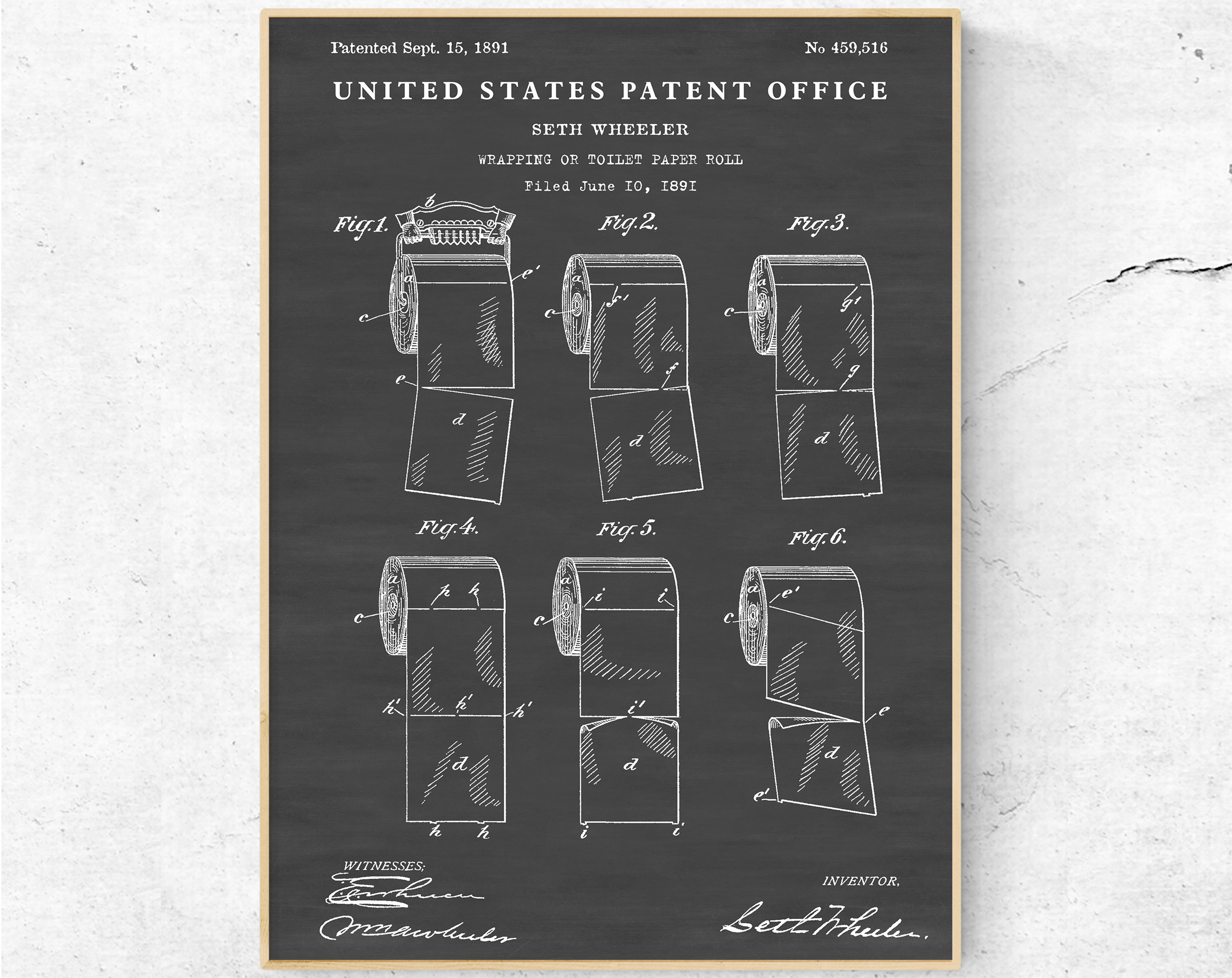 Toilet Paper Roll 1891 Patent Print. Funny Bathroom Vintage Wall Art ...