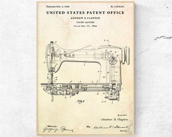 Sewing Machine 1946 Patent Print. Sewing Room Wall Art. Seamstress, Sewer, Fashion Designer Gifts. Blueprint Poster. Ready to Hang Canvas