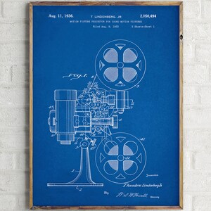 Projector Patent 1936. Patent Print. Movie Poster. Projector Patent. Home Theater Decor. Film Projector. Patent Wall Art. Patent Drawing. Blueprint