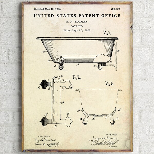 Bathtub Patent Art Etsy