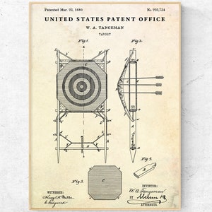 Archery Target 1880 Patent Print. Archery Antique Wall Art. Hunting Vintage Decor. Blueprint Poster. Archer Gift