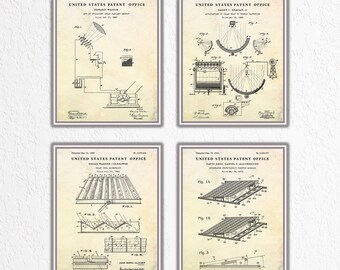 Solar Energy Patent Art Print Set, Green Power Blueprint Posters