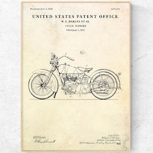 Impresión de patente vintage de motocicleta de 1928. Póster con planos de inventos de motocicletas. Arte mural de motocicletas. Regalo para motociclistas. Decoración de garaje
