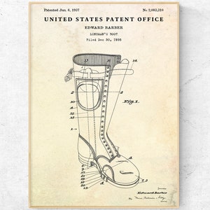 Lineman&#39;s Boot 1981 Patent Print. Lineman Wall Art, Vintage Inventions Blueprint Poster, Utility Worker Gift