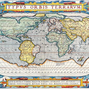 Poster vintage con mappa del mondo, stampa di mappa antica, regalo di arte murale di geografia antica, Theatrum Orbis Terrarum