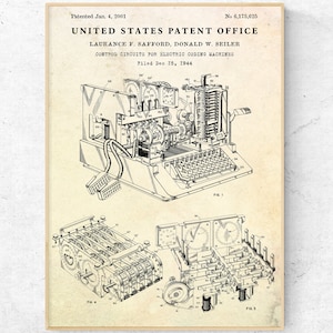 Puede incluir: Una ilustración en blanco y negro de una patente para un circuito de control para máquinas de codificación eléctricas. La patente está fechada el 4 de enero de 2001 y tiene el número 6.175.625. La patente se presentó el 15 de diciembre de 1944. La ilustración muestra un diagrama detallado de los componentes de la máquina.