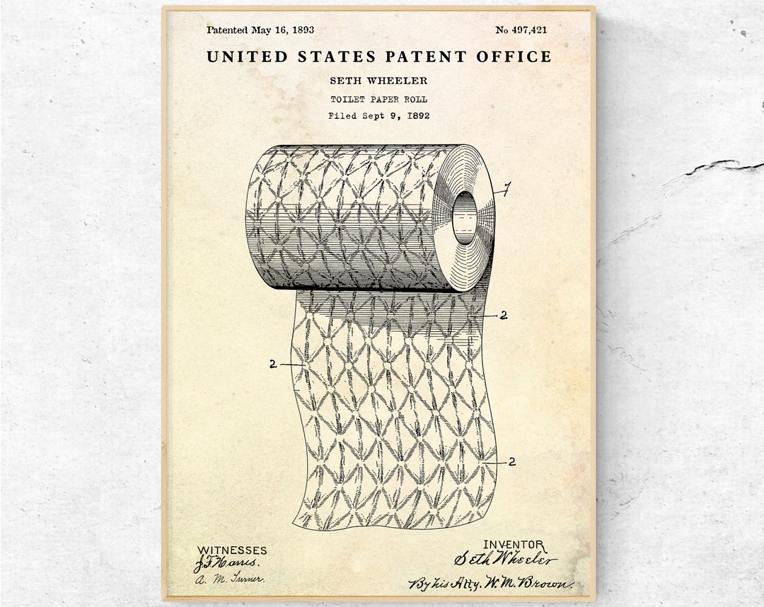 Toilet Paper Roll 1891 Patent Print. WC Vintage Inventions Blueprint ...
