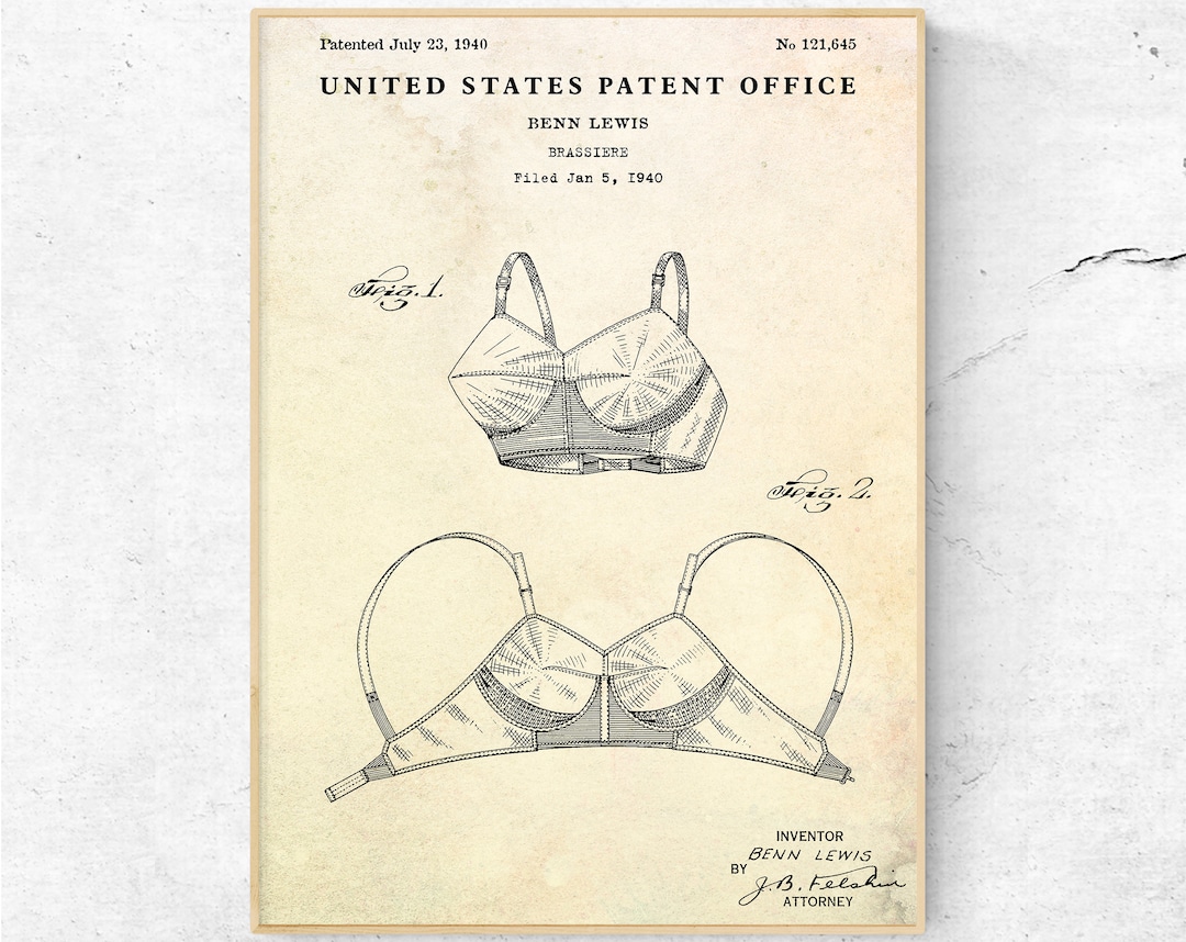 Brassiere Antique 1940 Patent Print. Lingerie Bra Invention Vintage