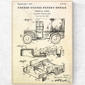 Military Patent Print. Truck US Army Wall Art. Automotive Vintage Decor. Inventions Blueprint Poster. History Buff Gift