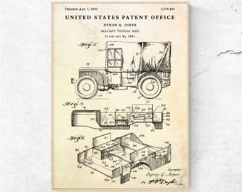 Military Patent Print. Truck US Army Wall Art. Automotive Vintage Decor. Inventions Blueprint Poster. History Buff Gift