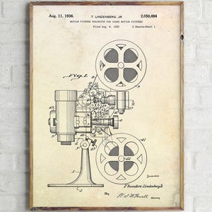 Projector Patent 1936. Patent Print. Movie Poster. Projector Patent. Home Theater Decor. Film Projector. Patent Wall Art. Patent Drawing. Old paper