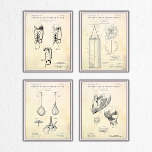 Boxing Patent Wall Art. Boxing Gloves, Punching Bag Inventions Blueprint Poster. Boxer Gift. Vintage Gym Decor. Set of 4 Prints