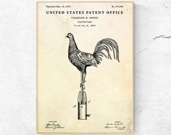 Weathervane 1876 Patent Drawing Print. Blueprint Poster. Farmhouse  Vintage Decor, Farmer Gift